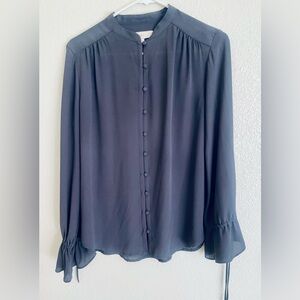 Ann Taylor Loft Blouse Gray Sz S Shirt Ruffle Tunic Button Front